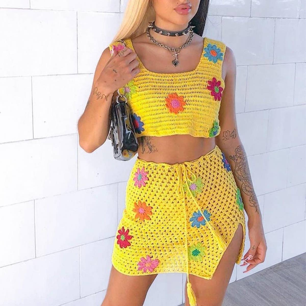 CASUAL CROCHETED YARN TWO-PIECE SET