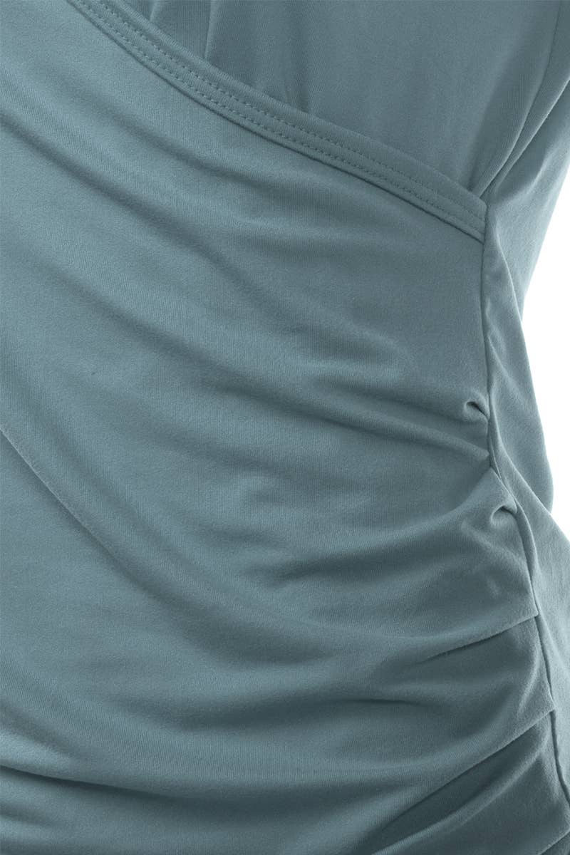 CWTTL1403_3/4 Sleeve Tank Tops Deep V-Neck Surplice Wrap