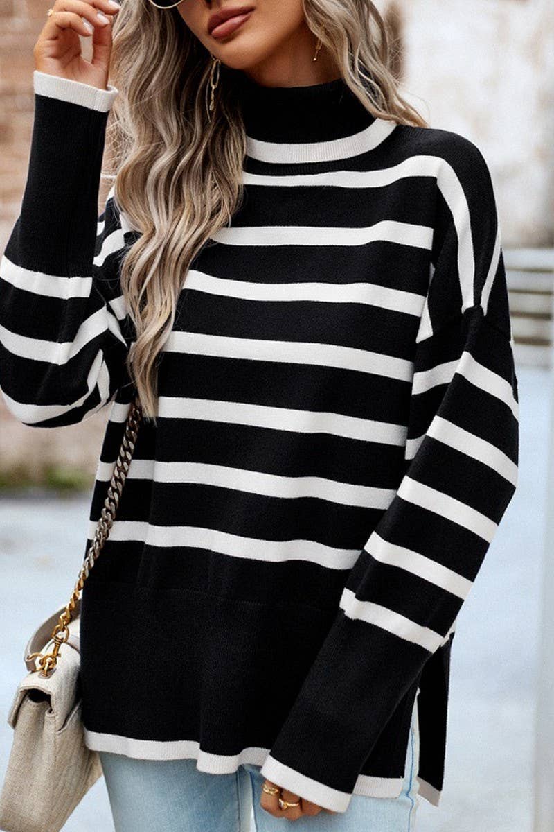 CWOSWL6509_STRIPED LOOSE-FITTING TURTLENECK SWEATER