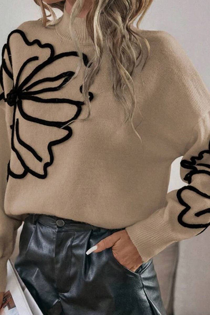 CWOSWL07303_EMBROIDERED 3D FLORAL HIGH NECK KNIT SWEATER