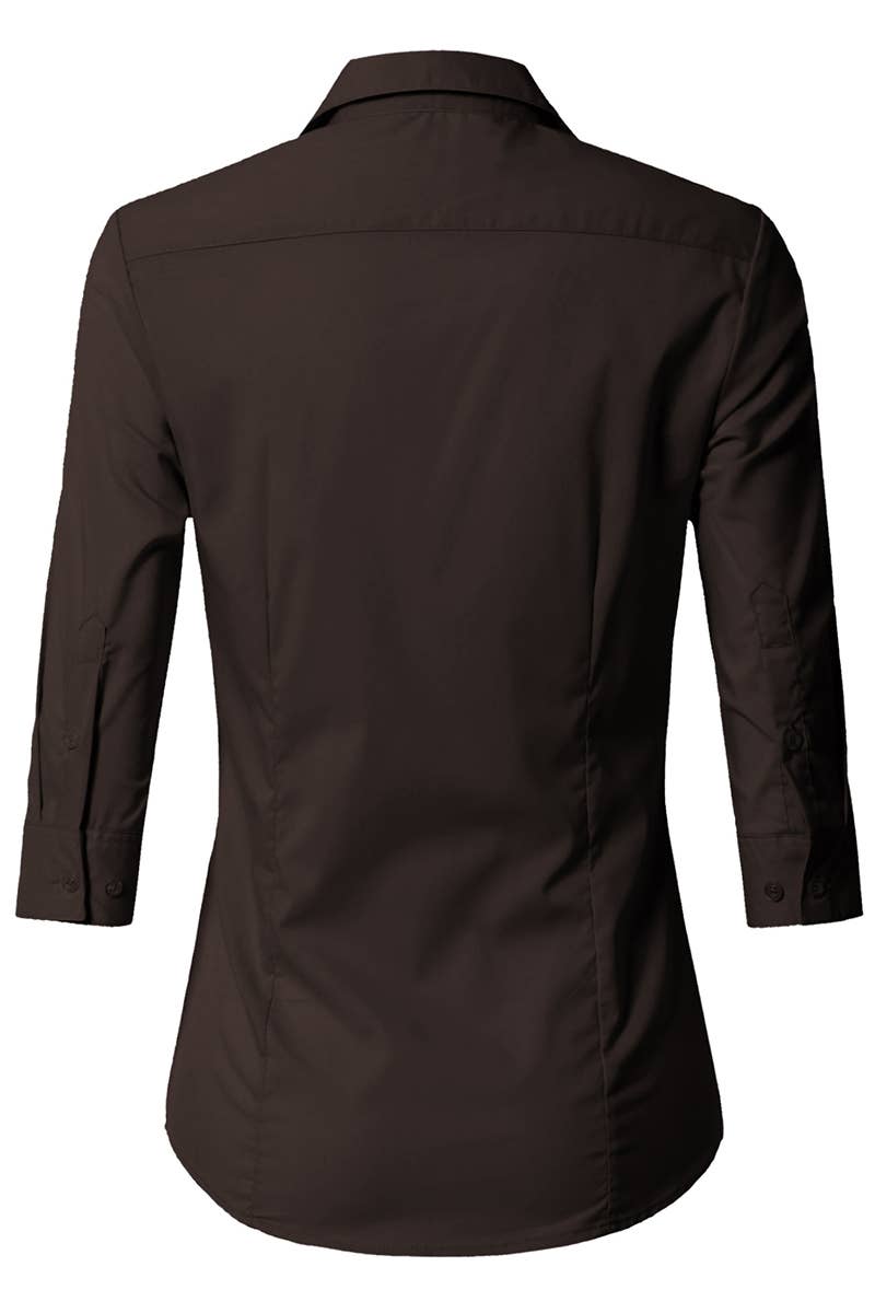CWTSTS116_Basic Slim Fit Simple 3/4 Sleeve Button Down Shirt