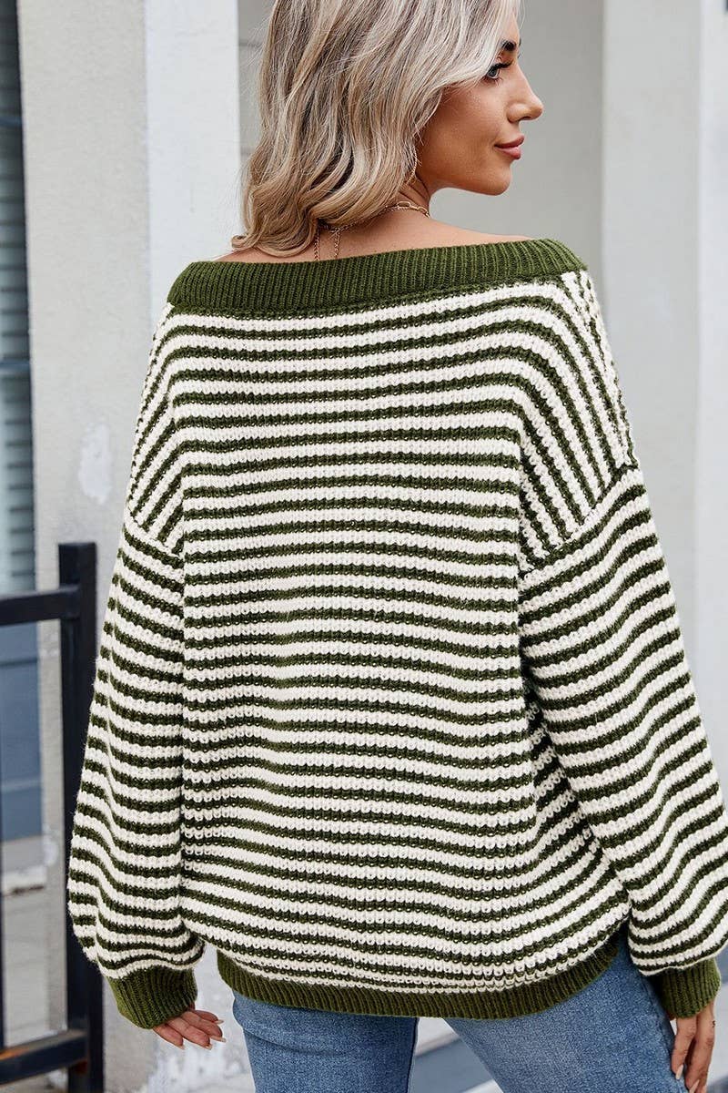 CWOSWL07727_OFF SHOULDER COLORBLOCK STRIPE KNIT TOP