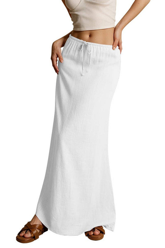 CWBLS0556_SOLID COLOR DRAWSTRING ELASTIC WAIST SKIRT