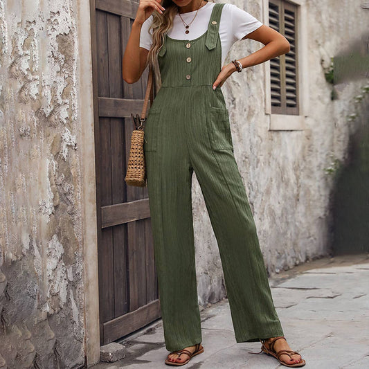 Casual texture of loose pleated overalls