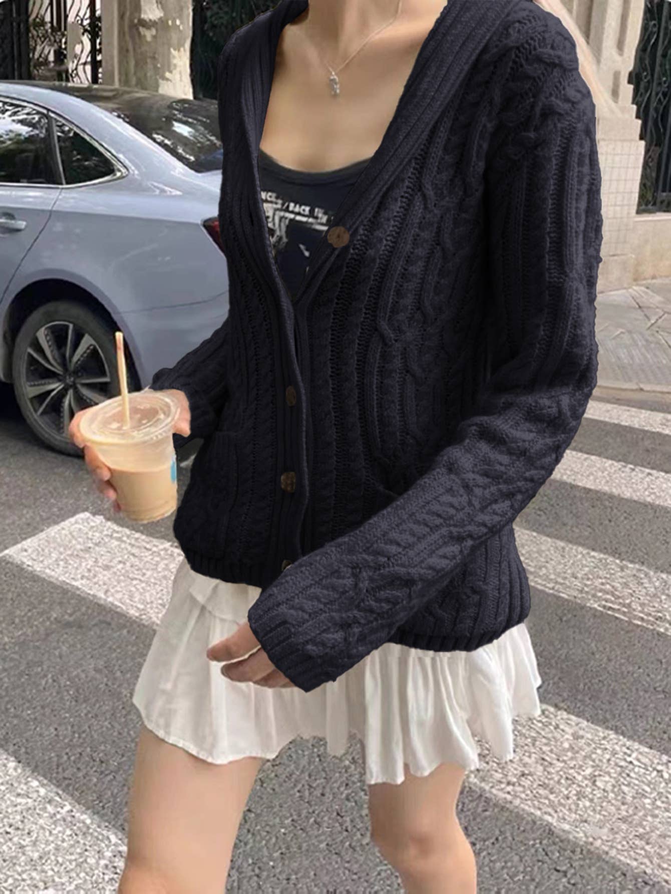 Casual simple button long-sleeved woolen coat