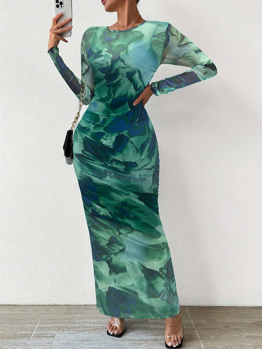 Floral mesh with ribbon lining two-piece dress