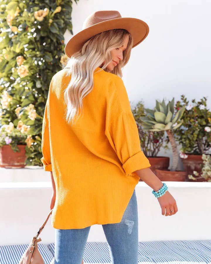 BAT-SLEEVED CASUAL SOLID COLOR LONG-SLEEVED SHIRT