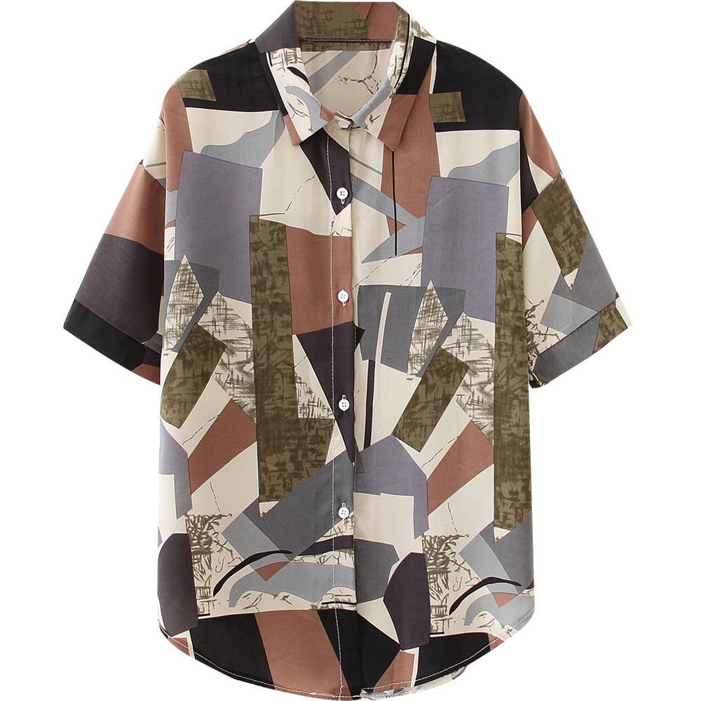 Design sense vintage geometric chiffon shirt
