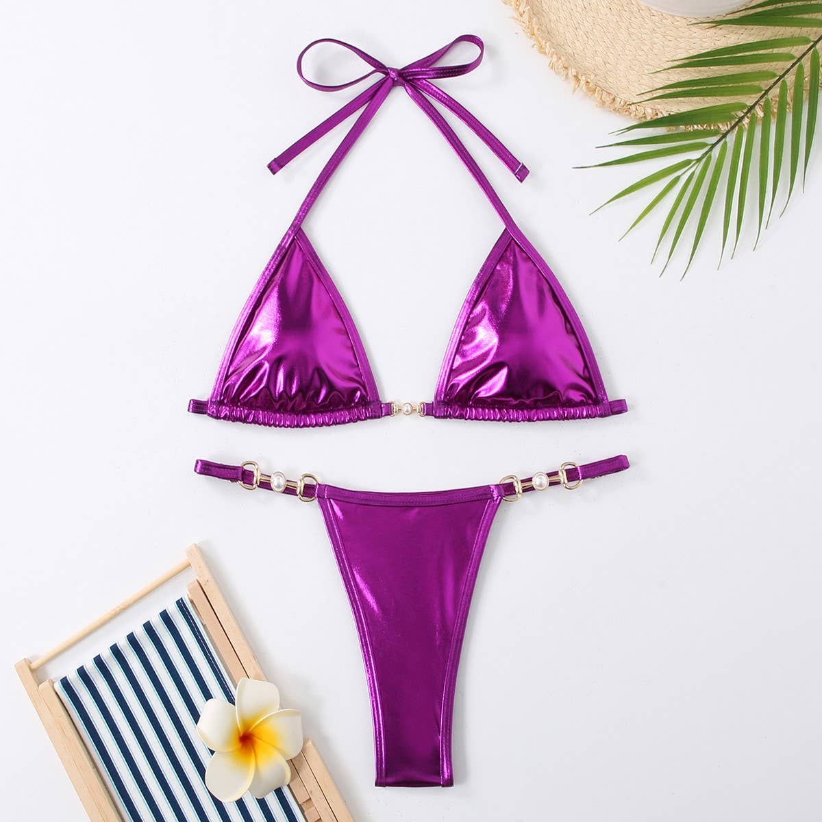 TIE SIDE BIKINI SET - SHINY SOLID COLOR SWIMSUIT