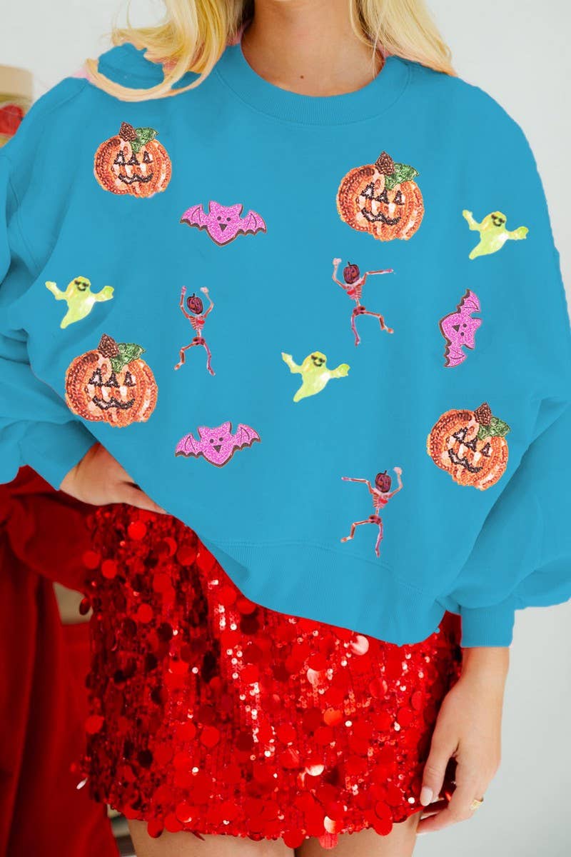 CWOSWL07758_HALLOWEEN SEQUINED LONG-SLEEVED SWEATSHIRT