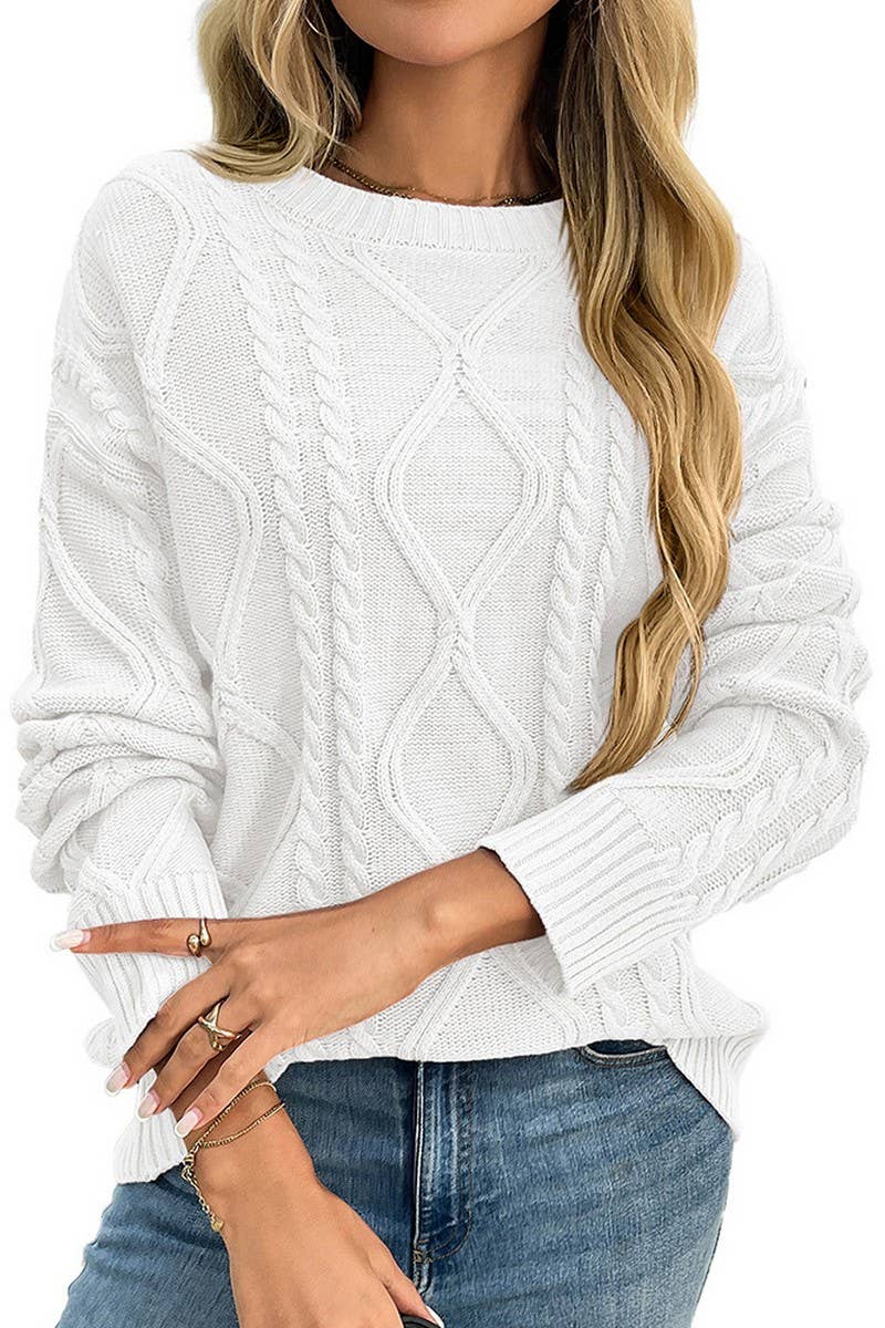 CWOSWL07714_VINTAGE CABLE KNIT SWEATER WOMEN WINTER CREWNEC