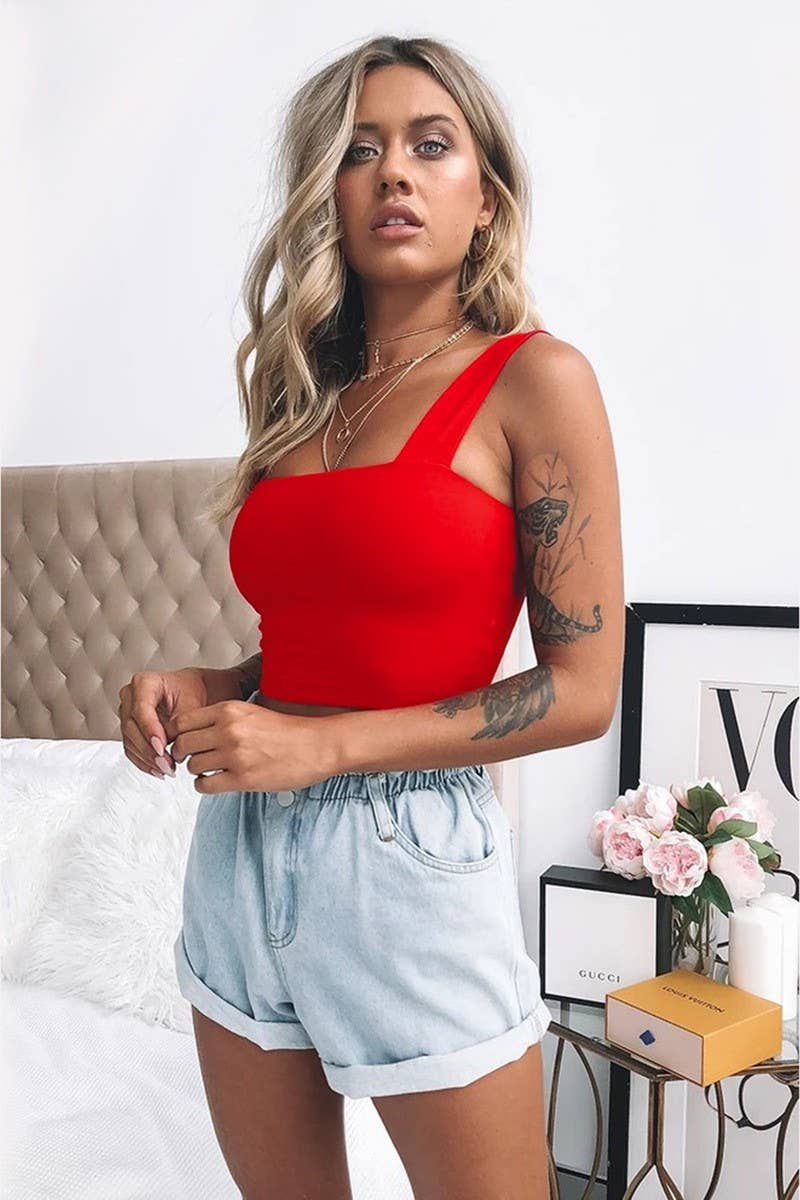 CWTTK00285_SQUARE NECK CROPPED SEXY T-SHIRT TOP