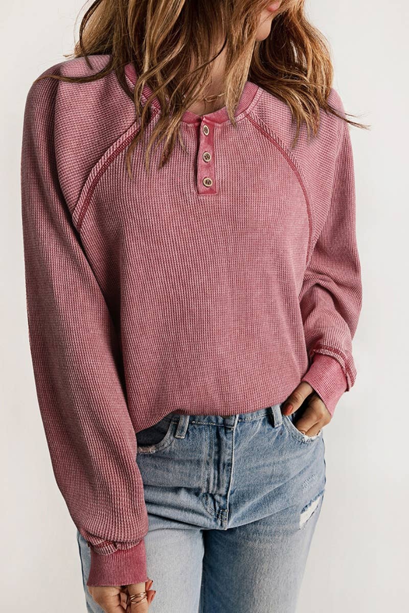 CWTBLL3032_CASUAL BAGGY BUTTON-UP LONG-SLEEVED TOP