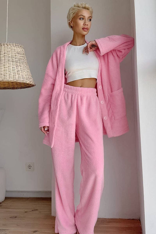 CWSPJ0409_KNITTED VELVET LONG SLEEVE LONG PANTS PAJAMA SET