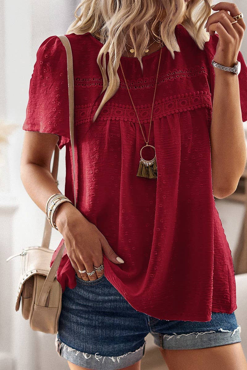 CWDSD8927_CASUAL SOLID COLOR ROUND NECK SHORT SLEEVE TOP