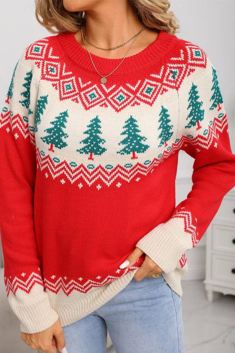 CWOSWL07570_JACQUARD CHRISTMAS TREE PULLOVER SWEATER