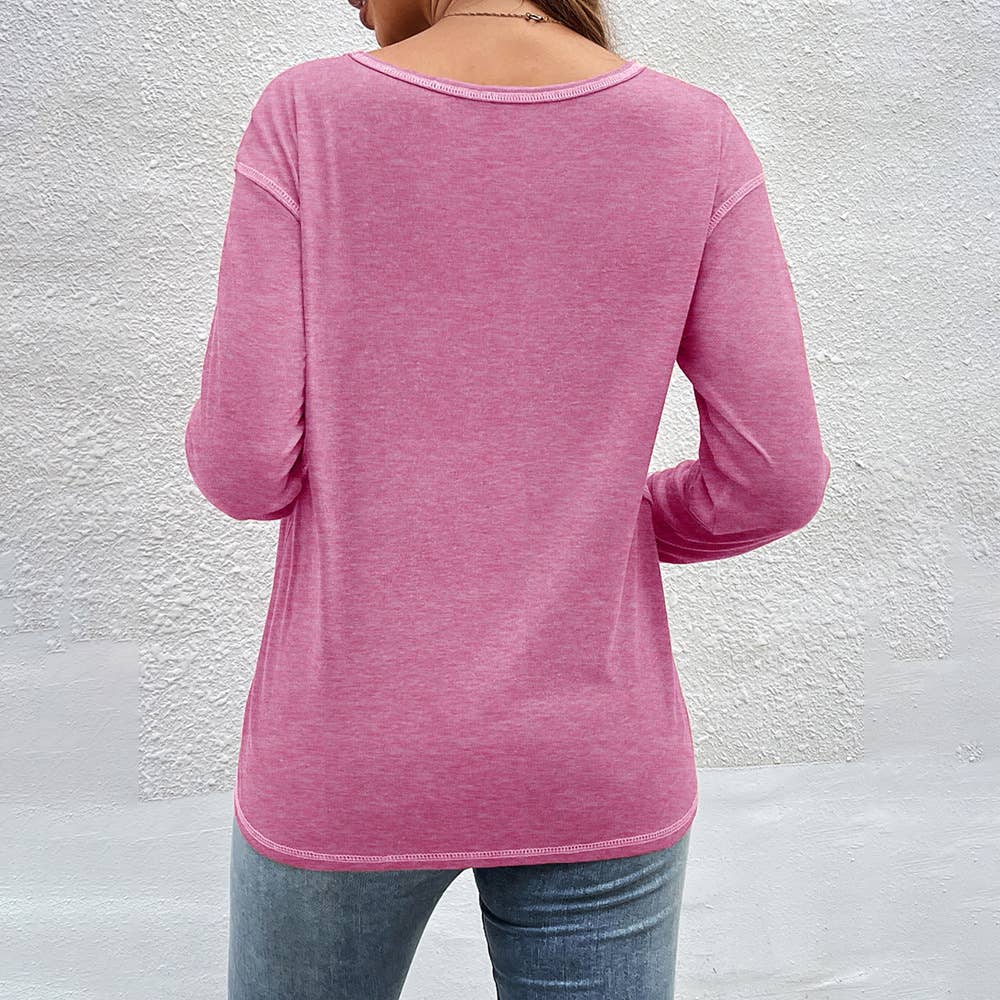 Decorative buttons irregular hem T-shirt