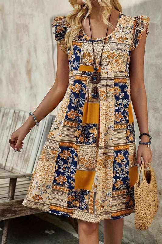 CWDSD8782_SUMMER SLEEVELESS PRINTED BOHEMIAN DRESS