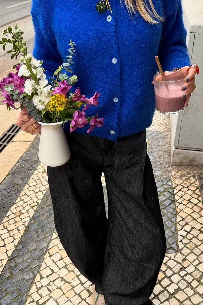 CWOCAL00745_SOLID CREW NECK LONG SLEEVE KNIT CARDIGAN