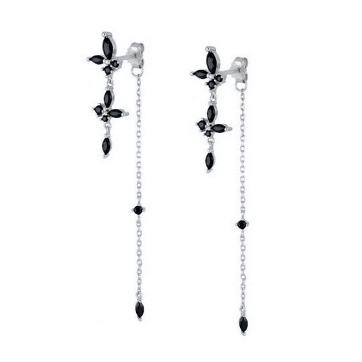 GEOMETRIC ZIRCON OCTAGONAL CHAIN EARRINGS