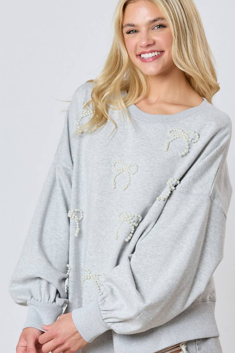 CWTBLL01261_PEARL BOW DETAIL LONG SLEEVE SWEATSHIRT