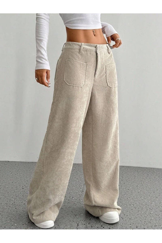 CWBLP01067_2025 FALL WOMEN CORDUROY LOOSE FIT CASUAL PANTS