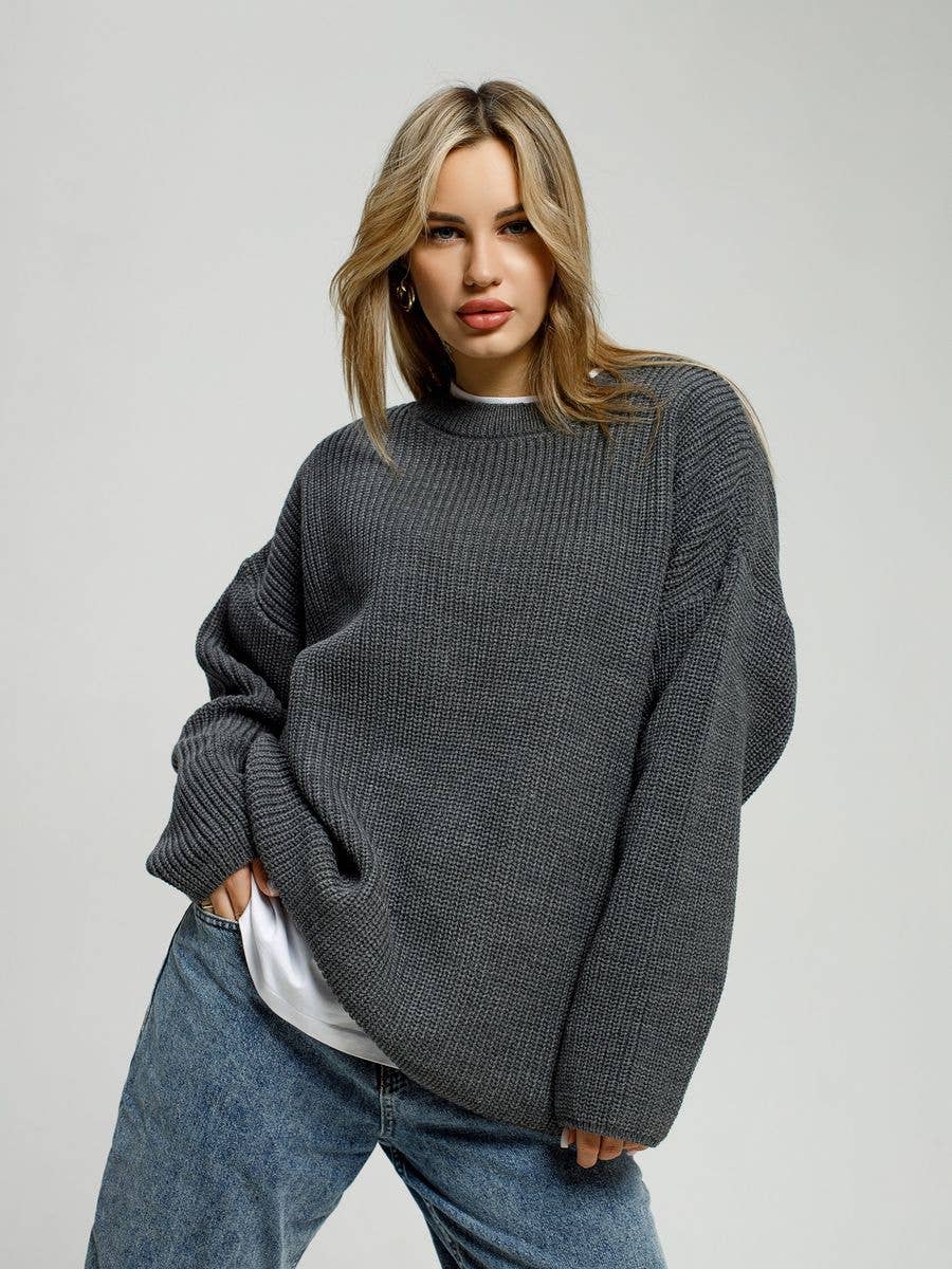 CREW-NECK PULLOVER LOOSE LONG-SLEEVE SWEATER