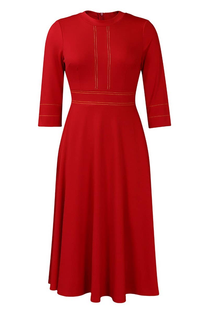 CWDMD01257_PLUS SIZE WOMEN STAND COLLAR PARTY SWING DRESS