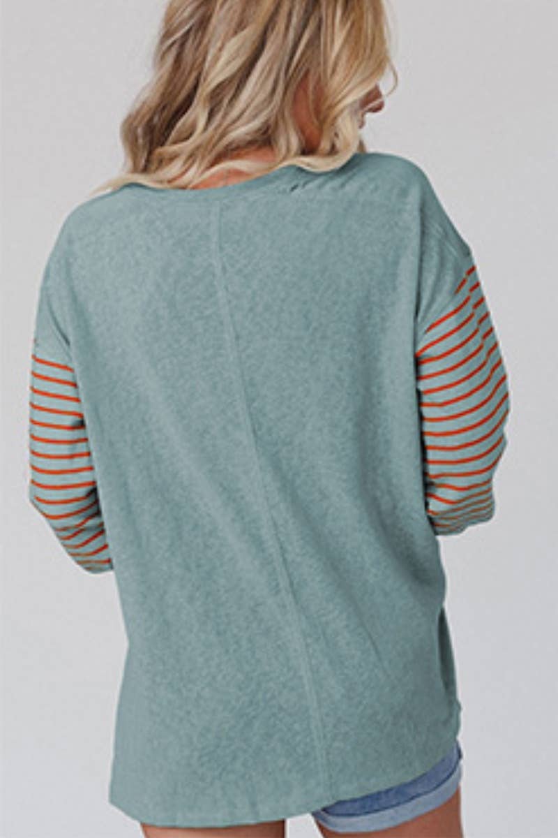 CWTBLL1307_CREW-NECK STRIPED LONG-SLEEVED BLOUSE