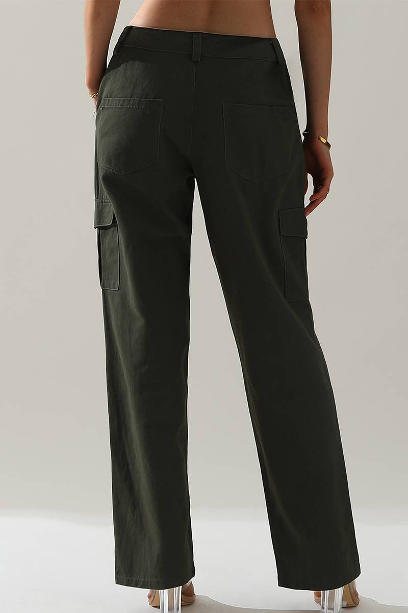 CWBLP421_Cargo Cotton Pants Wide Leg Casual Pants 4 Pockets