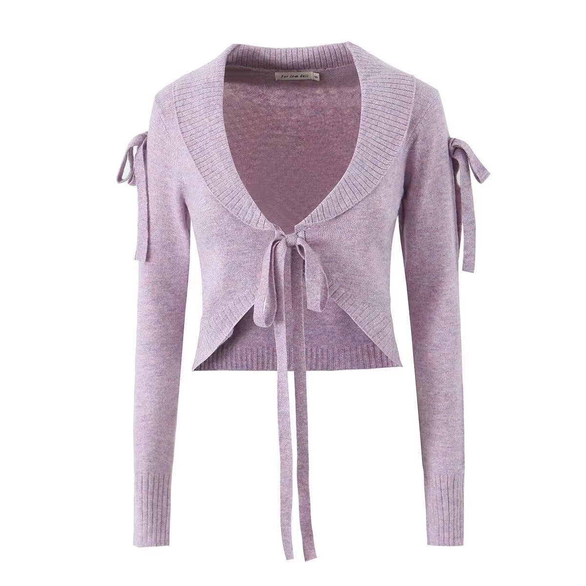 DESIGN SLIM KNIT CARDIGAN WITH LAPEL AND LACE-UP