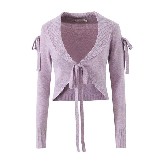 DESIGN SLIM KNIT CARDIGAN WITH LAPEL AND LACE-UP