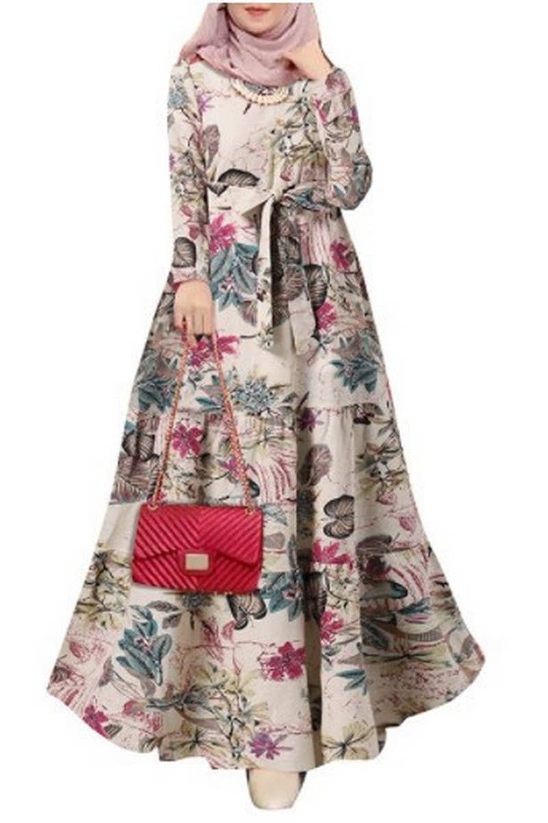 CWDMD3269_MUSLIM LONG SLEEVE PRINTED LOOSE DRESS