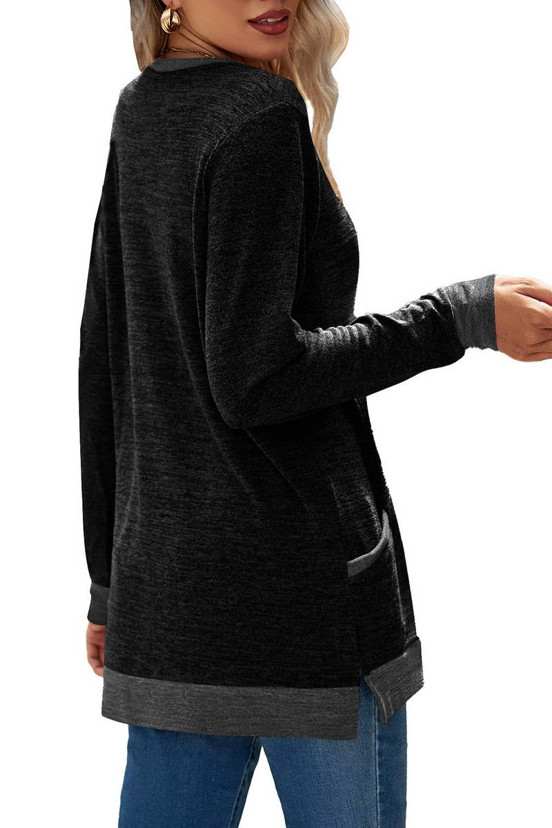 CWTBLL2412_CREW NECK COLORBLOCK POCKET LONG SLEEVE PULLOVER