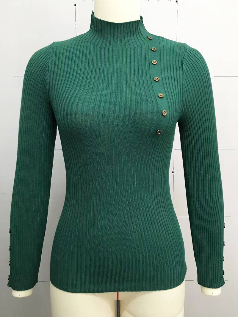 Button long-sleeved knitted base layer top