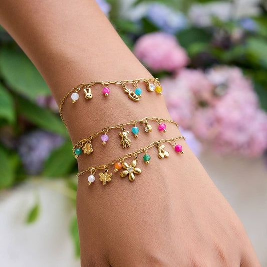 Sweet 18K Gold Puppy Paw & Bear Charm Bracelet