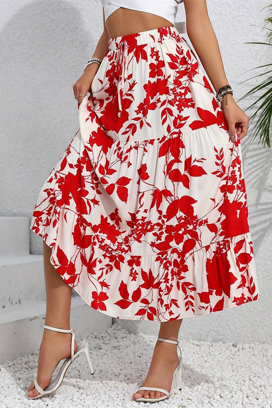 CWBLS0445_SUMMER CASUAL PRINTED PLEATED LARGE A-LINE SKIRT