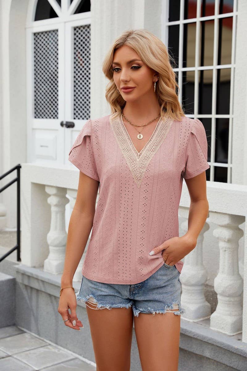 CWTTS0830_V-Neck Short Sleeve Knit Top