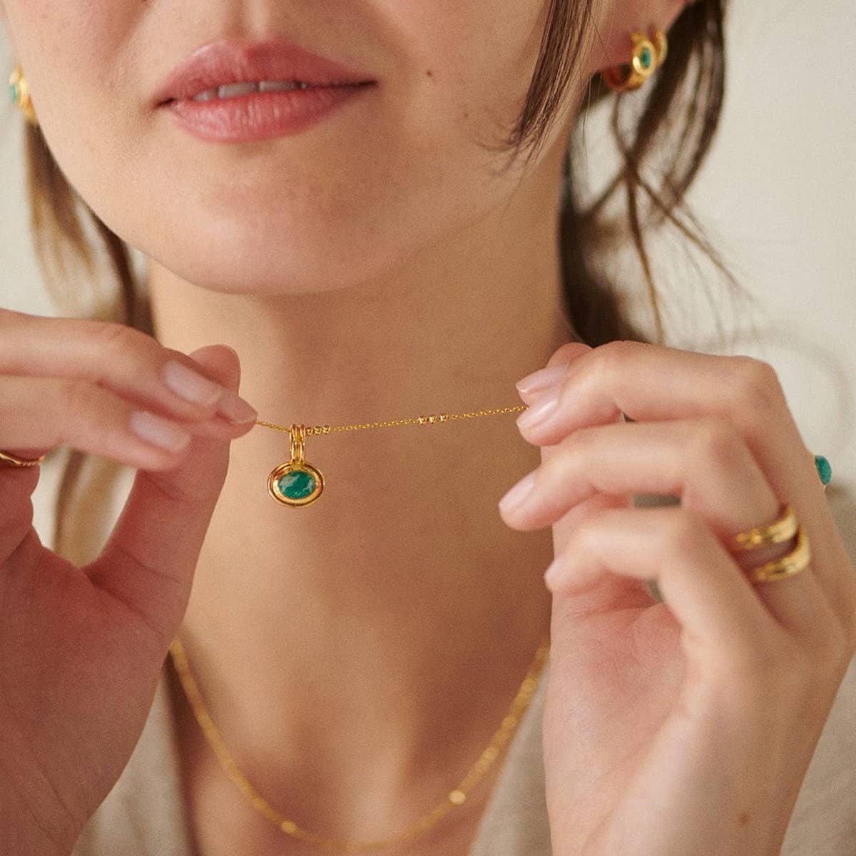 Stainless Steel Multi-Layered Gemstone Necklace_CWMM5733
