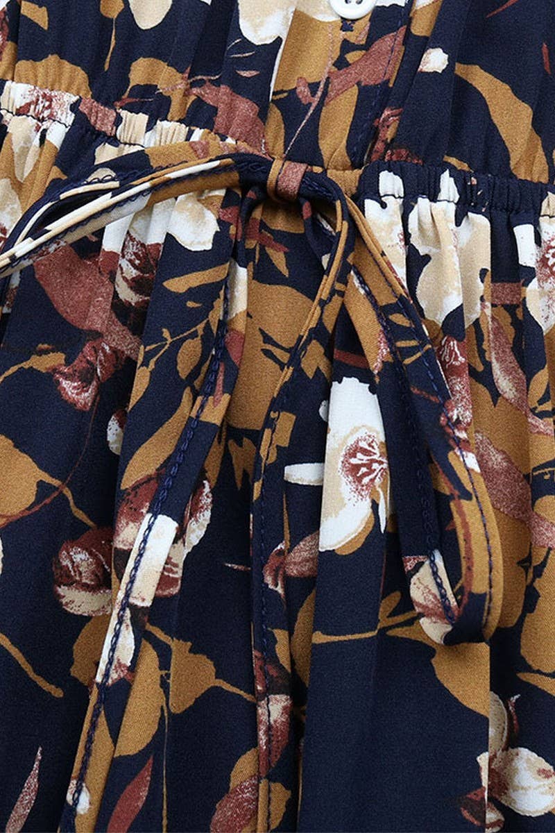 CWDMD3569_VINTAGE PRINT LONG SLEEVE V NECK DRESS