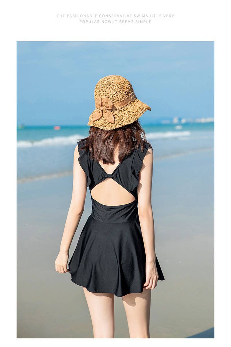 CWMW0867_V-NECK BACKLESS SLEEVELESS ONE-PIECE SWIMSUIT