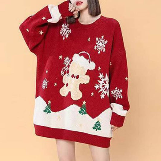 Christmas-themed round-neck knitted sweater