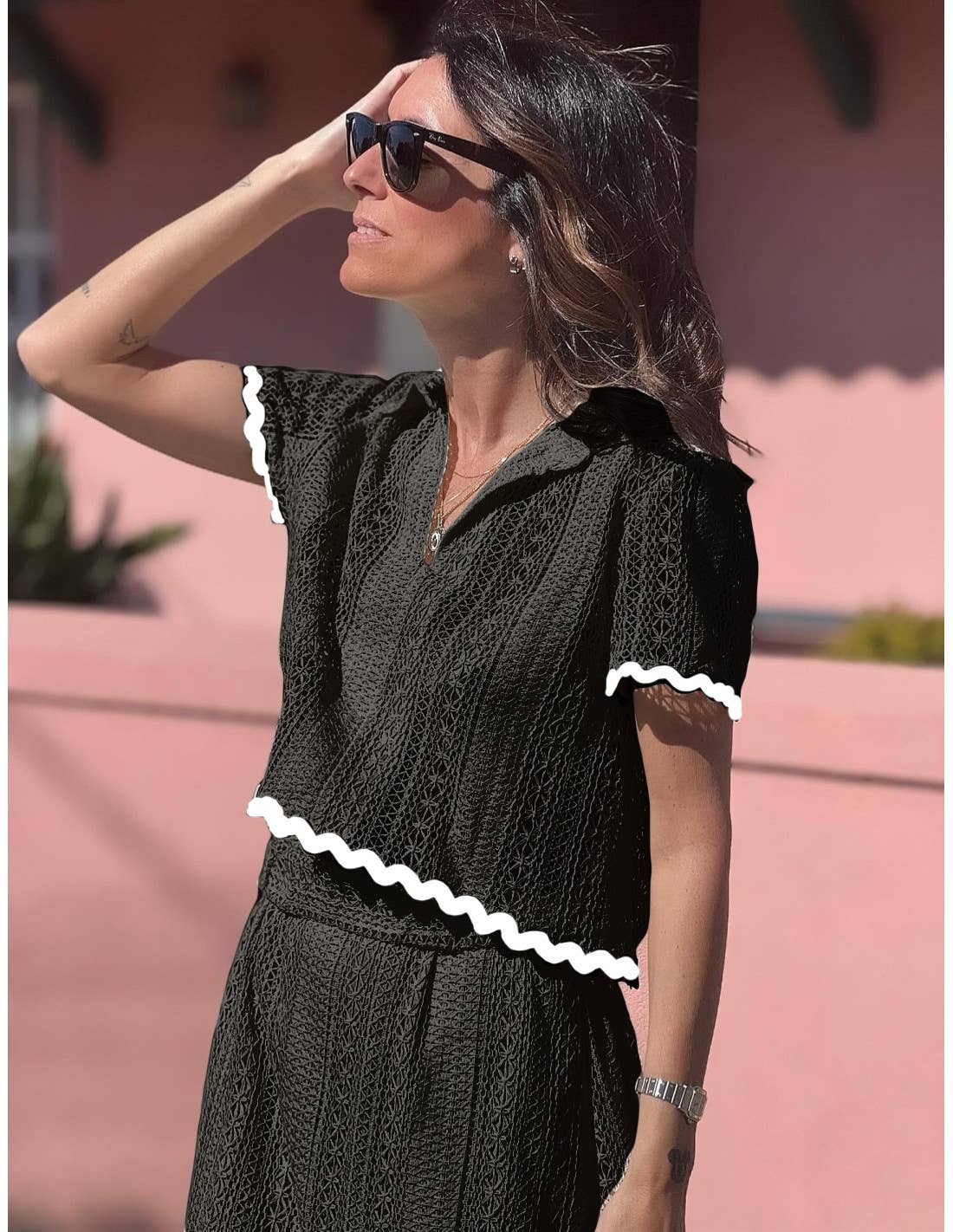 Comfortable shirt collar lace long skirt set