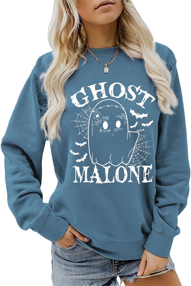 CWTSTL0364_WOMEN HALLOWEEN GHOST MALONE LONG SLEEVE PULLOVER