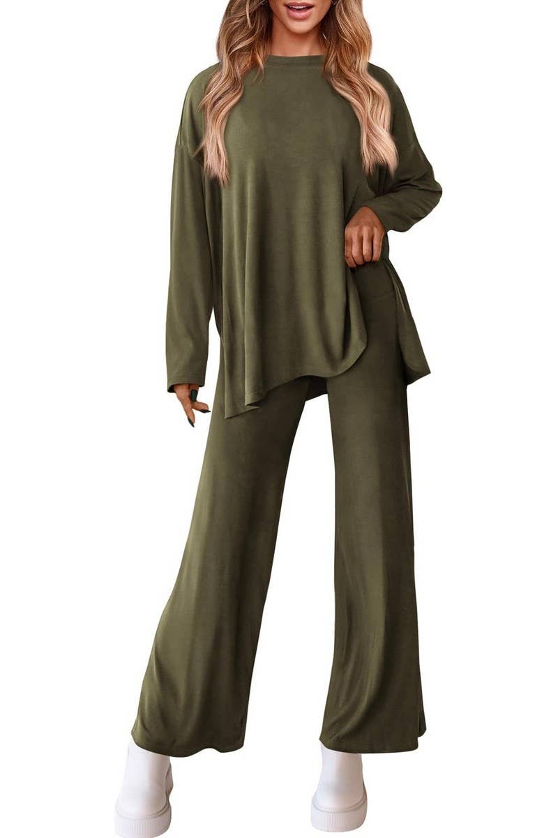 CWSTB00483_2025 KNIT LOUNGE SET WOMEN 2 PIECE CASUAL OUTFITS