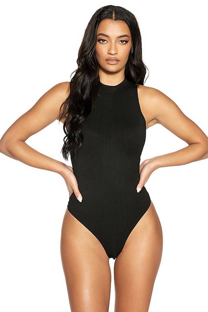 CWSJS1377_SUMMER SEXY HALF TURTLENECK SLEEVELESS BODYSUIT