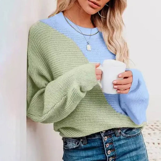 Color-matching crew neck sweater pullover