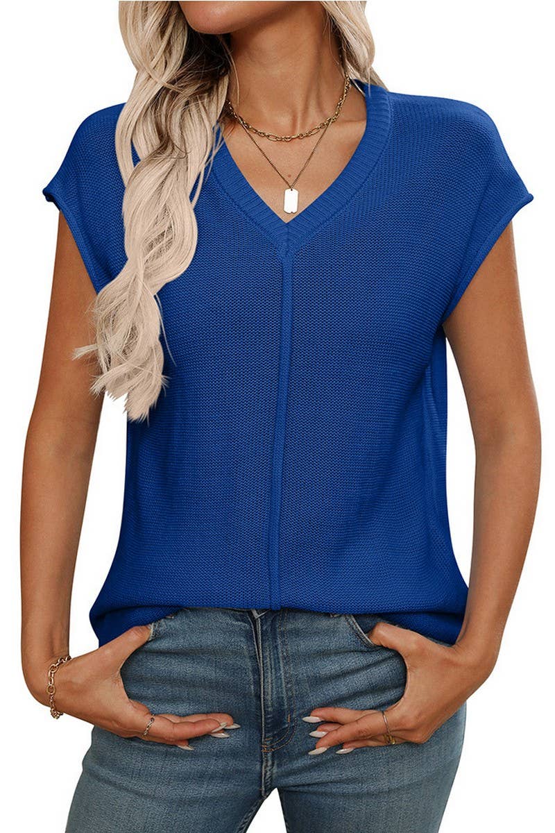 CWTTS1368_SUMMER NEW WOMEN'S V-NECK KNITTED TOPS