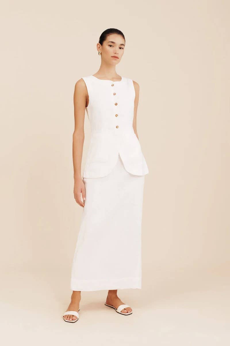 CWSS1141_LINEN SLEEVELESS TANK TOP & HIGH WAIST SKIRT SET