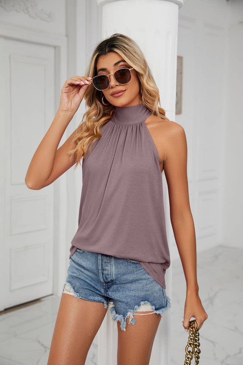 CWTTSL0233_Halterneck Back Tied Sleeveless Knit Top